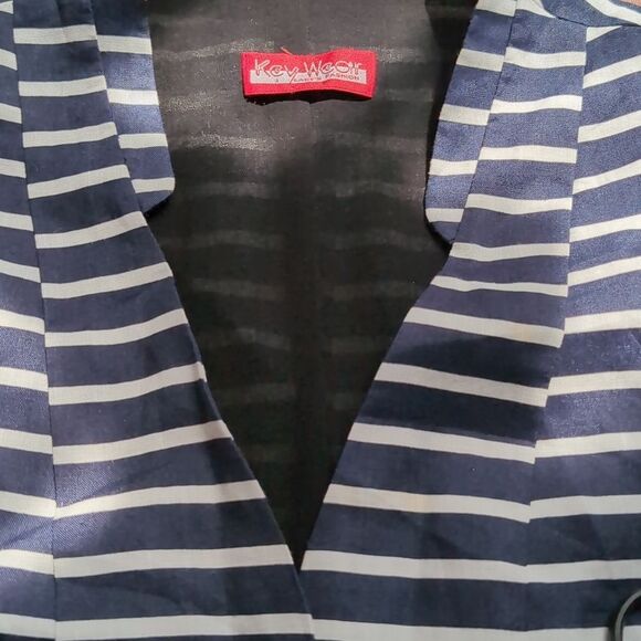 Linen Blend Navy Striped Waistcoat Vest Size M - Picture 10 of 12